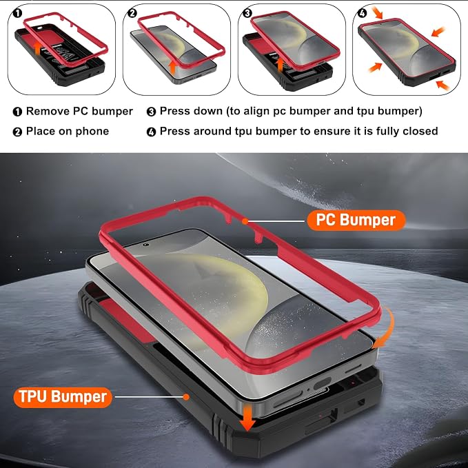 Gritup for Phone Case S24: Samsung Galaxy S24 Cases with 2*Screen Protector | Magnetic Stand & Slide Camera Cover | Shock Proof Military-Grade Funda para Galaxy S 24 Cover -Red+Black - Image 4