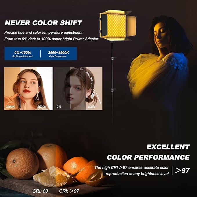 2Pack RGB LED Video Light Kit 12.6in with Barn Door RGB Photography Light | 20W/2500~8500K/14 Effect/2000lux@0.5m LED Panel Light Kit with Light Stand for Gaming Streaming Zoom YouTube Photography - Image 5