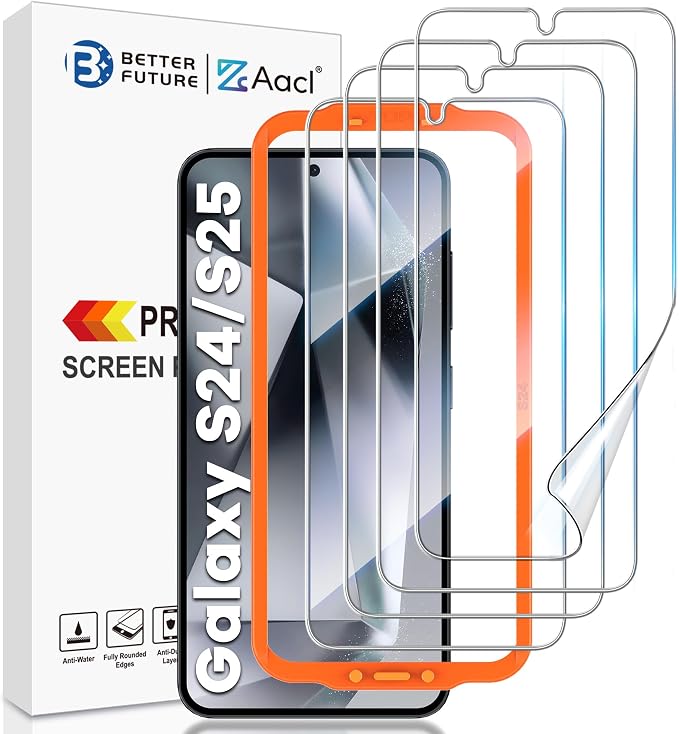 AACL 4-Pack for Samsung Galaxy S25/S24 Screen Protector Film [6.2"] | Fingerprint Unlock, Case-Friendly, Alignment Tool, Bubble Free, 7H Hybrid Film [Not Glass] by AACL