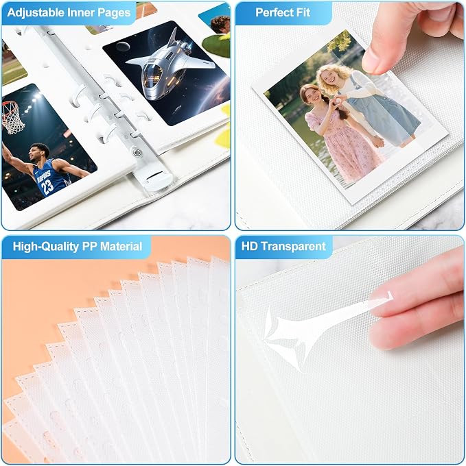 4 Pocket Trading Card Album Holds 200 Cards, 25 Removable Double-Sided Sleeves, Card Binder Compatible with Baseball, Sports, TCG & Game Cards, Collection Storage (White) - Image 6