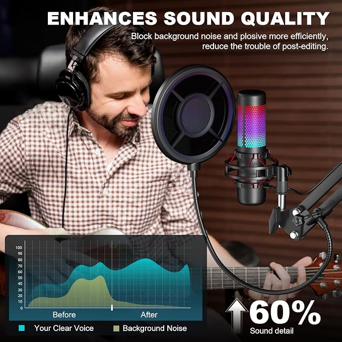 Microphone Pop Filter,Aokeo Mic Mask Shield,Three-layer Wind Pop Screen With Flexible 360° Gooseneck Clip Stabilizing Arm For All Microphone - Image 3