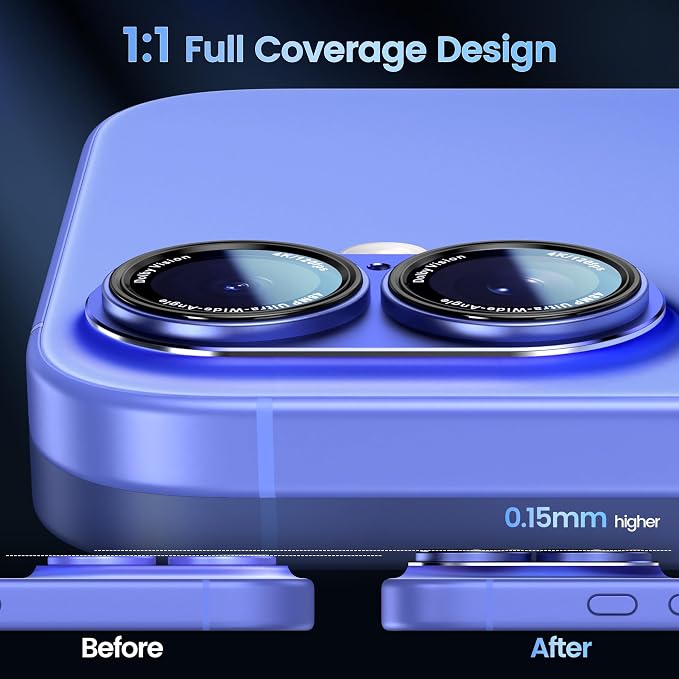 CACOE Metal Camera Lens Protector for iPhone 16/16 Plus/17 Cover | Tempered Glass Cover, Anti-Scratch, Drop-Proof, Strong Adhesion, Camera Screen Cover Accessories, Cyan - Image 3