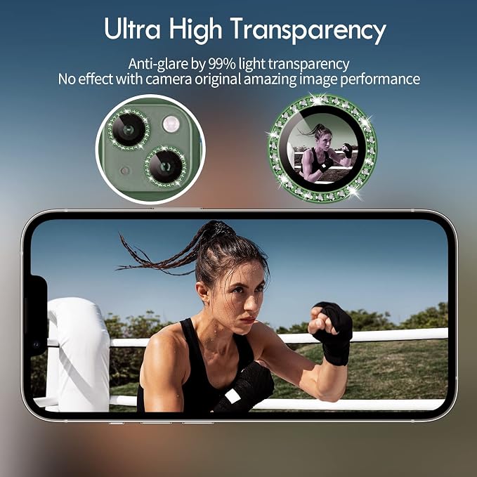 iPhone 13/13 Mini Camera Lens Protector Bling Diamond, Alpine Green | Individual Metal, 9H Hardness, Scratch Resistant, Shockproof, Drop Protection, Case Friendly, Stylish Accessories - Image 4
