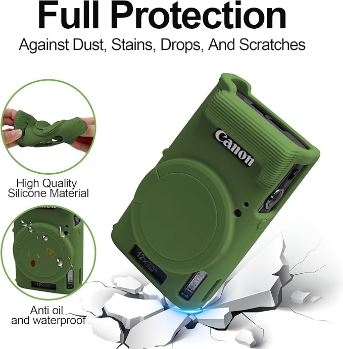 Easy Hood Camera Case for Canon ELPH 360/IXUS 285 HS/IXY 650 Camera,Green | With Removable Lens Cover,Soft Silicone Protective Case,Anti-Scratch,Dustproof,Shockproof,Enhanced Grip,Camera Accessories - Image 3