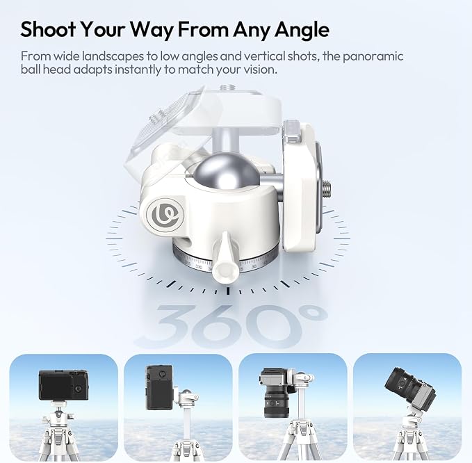 ULANZI Ombra Ⅱ Camera Travel Tripod White, 61.5" Aluminum Tripod Foldable with UKA Quick Release Plate for Phone Sony Canon, Video Shooting Vlogging Portable Stand w Phone Clamp Holder Carry Bag - Image 5