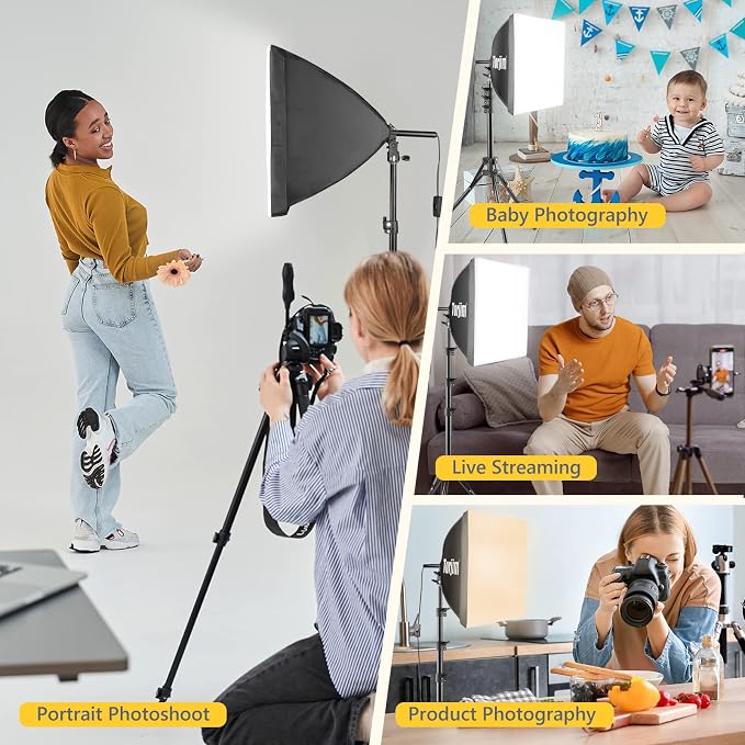 Torjim Softbox Photography Lighting Kit | 16" X 16" & 85W LED Studio Lights | Soft Diffusion For Even Light | 3000-7500K Adjustable LED Bulbs for Studio Photo Video Recording Live Streaming Portraits - Image 7