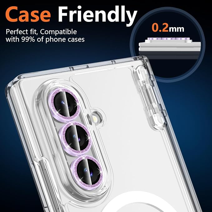 for Samsung Galaxy Z Fold 8 Ultra Camera Lens Protector, Individual Metal Ring Tempered Glass Lens Cover, [Strong Adsorption] Scratch Resistant Ultra-Thin HD Clear Lens Cover, 1 Set-Purple Sparkly - Image 6