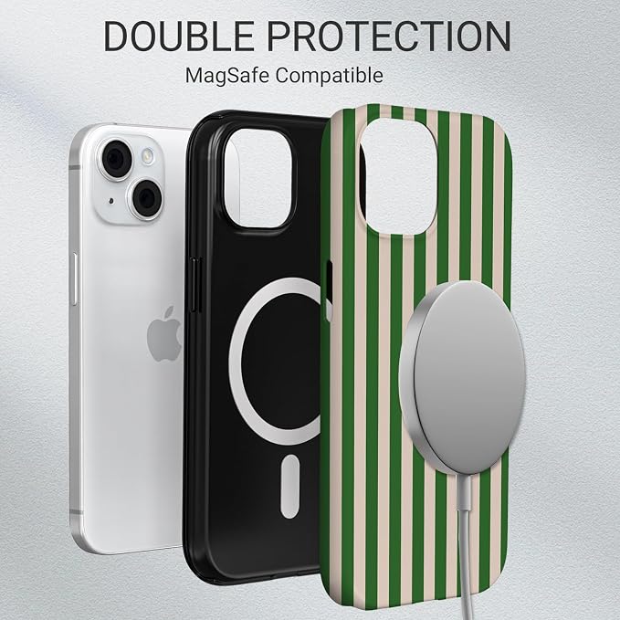 TPU Phone Case for iPhone 15, MagSafe Wireless Charging Compatible, Shockproof Slim Fit Protective Cover with Anti-Yellowing & Raised Camera Protection (Stripe 2, iPhone 15) - Image 6