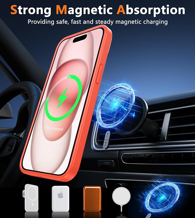 FNTCASE for iPhone 15/14/13 Case, Fit for Magsafe, Glass Screen Protector | Translucent Matte, Magnetic Phone Cases, 14FT Military Grade Drop Protection, Slim Shockproof Protective Cover, Orange - Image 4