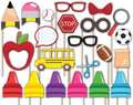 School Bus Photo Booth Props Kit - 20 Pack Party Camera Props Fully Assembled by BirthdayGalore