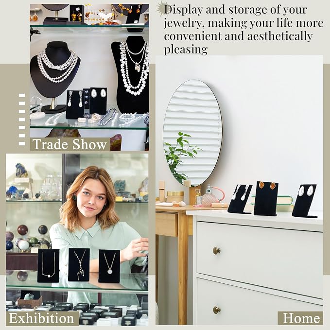 RattanView 12 Pcs Earring Display Stand Necklace Holder, Black, Velvet - Image 5