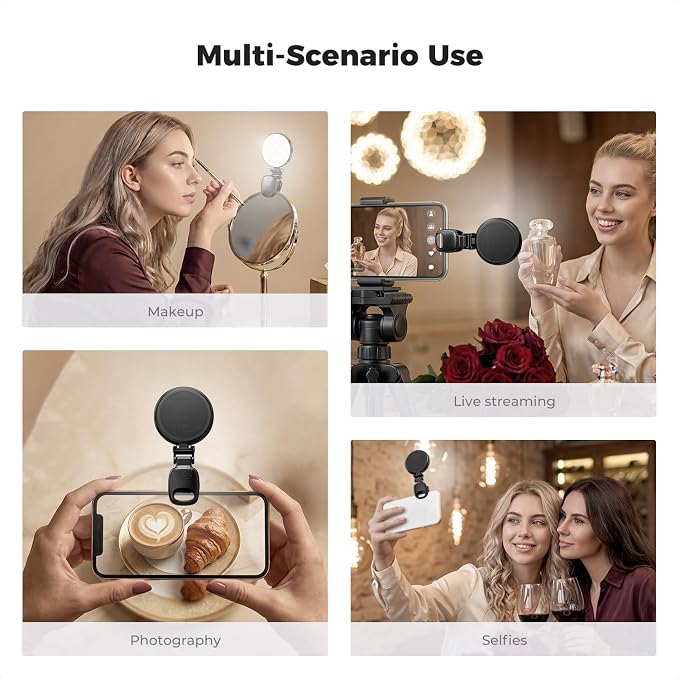 K&F CONCEPT LEDs Selfie Light, 3 Interface Modes, Rechargeable Phone Light | Ra95 CRI, 3-in-1 Mounts, 9 Light Modes, 600mAh Battery, 33g Pocket Size, Black, C7 - Image 8