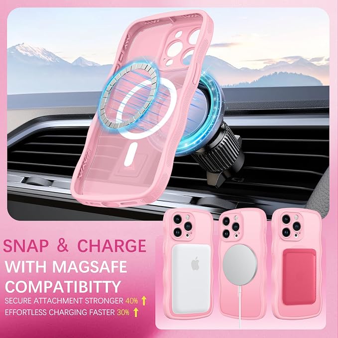 BENTOBEN Magnetic for iPhone 15 Pro Max Case, Cute Wavy [Full Camera Protection][Compatible with MagSafe] Matte Anti-Slip Bumper Women Men Boys Protective Cover for 15 ProMax 6.7", Light Pink - Image 2