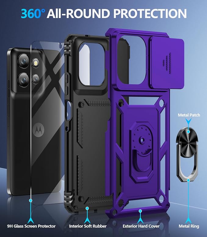 Taisairu for Motorola Moto G Power 2026/G Power 2025 Case with Screen Protector & Slide Camera Lens Cover, Built-in Ring Stand Cover for Moto G Power 2025/Moto G Power 2026 Case (Purple) - Image 2