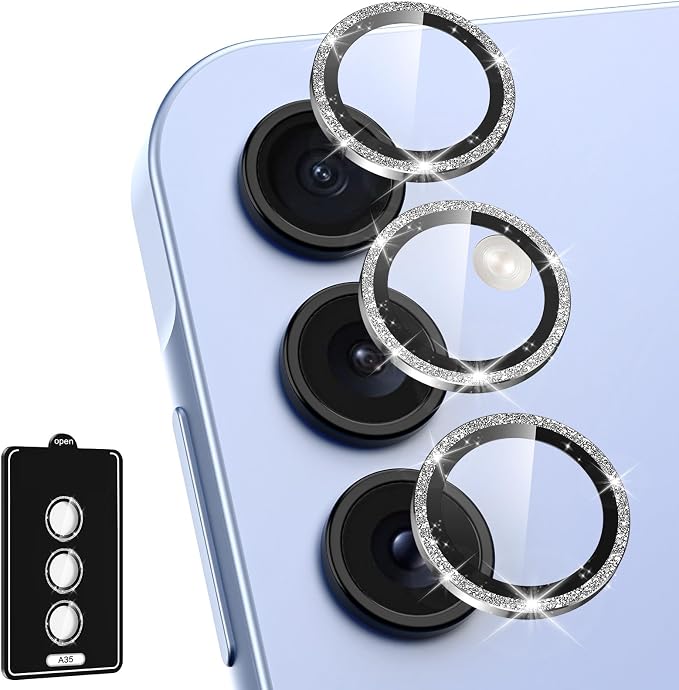 Camera Lens Protector for Samsung Galaxy A35 5G, 9H Tempered Glass, Scratch Resistant, 1 Set - Silvery Sparkly by Btscase