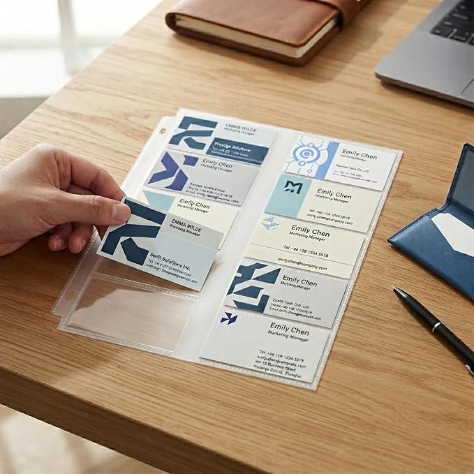 Business Card Holder Sleeves (25 Pack for 500 Cards) for 3 Ring Binder | Heavyweight Plastic Sheet Protect, Each Sleeve Holds 2x3.5 Namecards, 3-Hole Punched - Image 4
