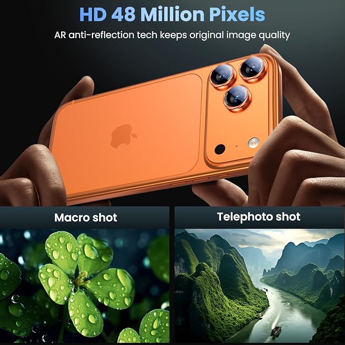 Uyiton for iPhone 17/16/15/14 (Pro Max & Pro) Camera Lens Protector | Unique Lines Text Design, Case-Friendly, Military-Grade Sapphire Glass Metal Camera Cover, Cosmic Orange+Red - Image 2