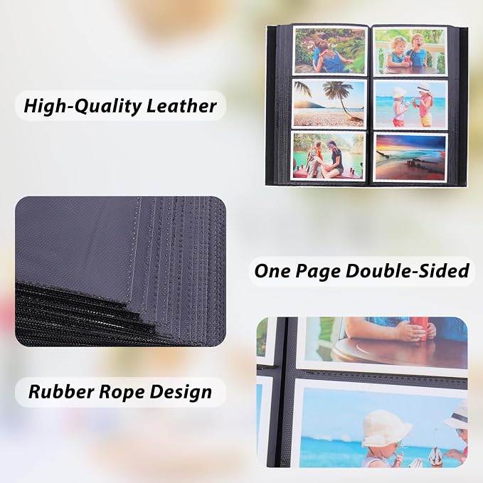 RECUTMS Photo Album 4x6 300 Photos Leather Memory Picture Book Dark Green | Black Inner Page, 300 Horizontal Pockets, Slip-in Picture Albums for Family Wedding Baby, DIY Cover Window, Graduation Gifts - Image 4