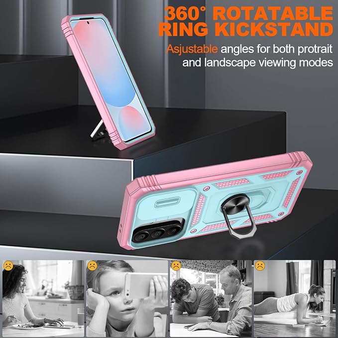 Gritup for Samsung A56 Case: A56 Samsung Phone Case with 2*Screen Protector, Magnetic Stand & Slide Camera Cover, Shock Proof Military-Grade Funda para Galaxy A 56 Cover, Green+Pink - Image 7