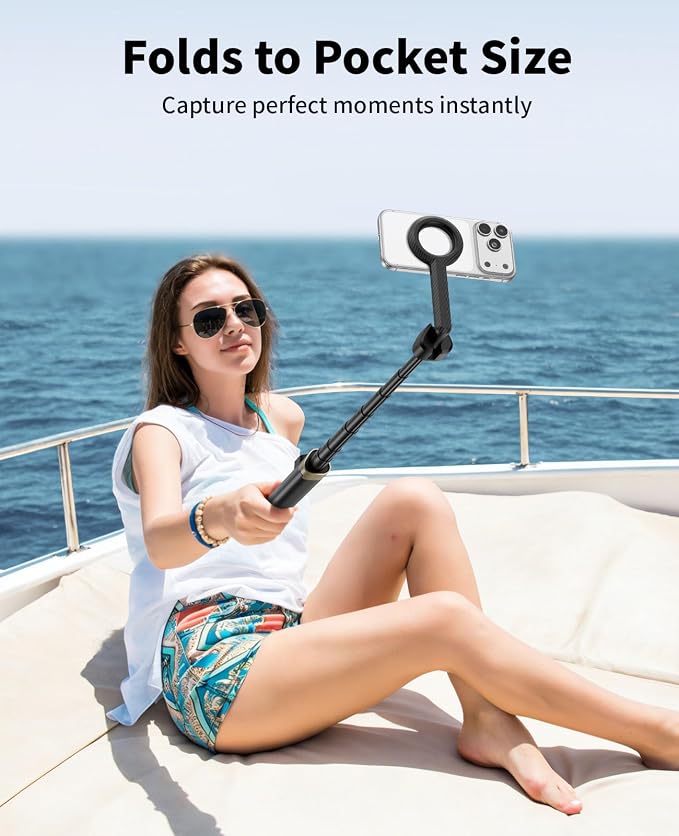 Vimose Magnetic Tripod for iPhone, Selfie Stick Monopod Tripod for Magsafe, 360° Rotatable Travel Tripod Heads Cell Phone Stand with Metal Ring & Remote, Compatible with iPhone Android, 60" - Image 3
