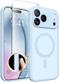CAPRARO for iPhone 17 Pro Case, Compatible with MagSafe Light Blue | Upgraded [Full Camera Protection] Protective Translucent Matte Women Girl Magnetic Phone Case Cover, Light Blue by CAPRARO