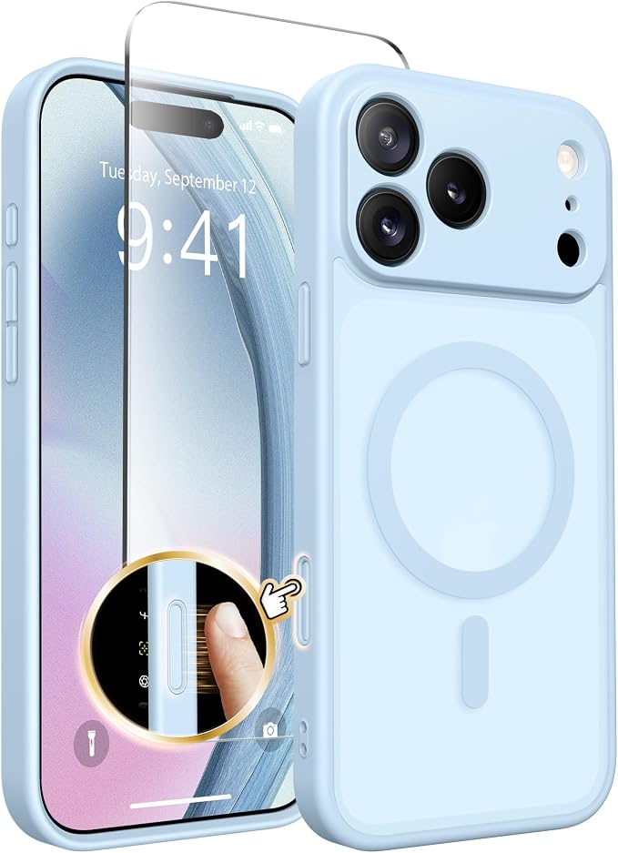 CAPRARO for iPhone 17 Pro Case, Compatible with MagSafe Light Blue | Upgraded [Full Camera Protection] Protective Translucent Matte Women Girl Magnetic Phone Case Cover, Light Blue by CAPRARO