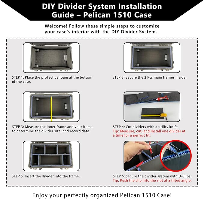 LAFENLIN UPGRADE DIY Divider System for Pelican 1510 Case, Customizable Organizer with U-Clips & Red Pull Tabs, Secure Foam Inserts for Tools, Camera, Medical, Tactical Gear (Case NOT Included) | Professional Divider with U-clips & Red Pull Tabs, Utili... - Image 5