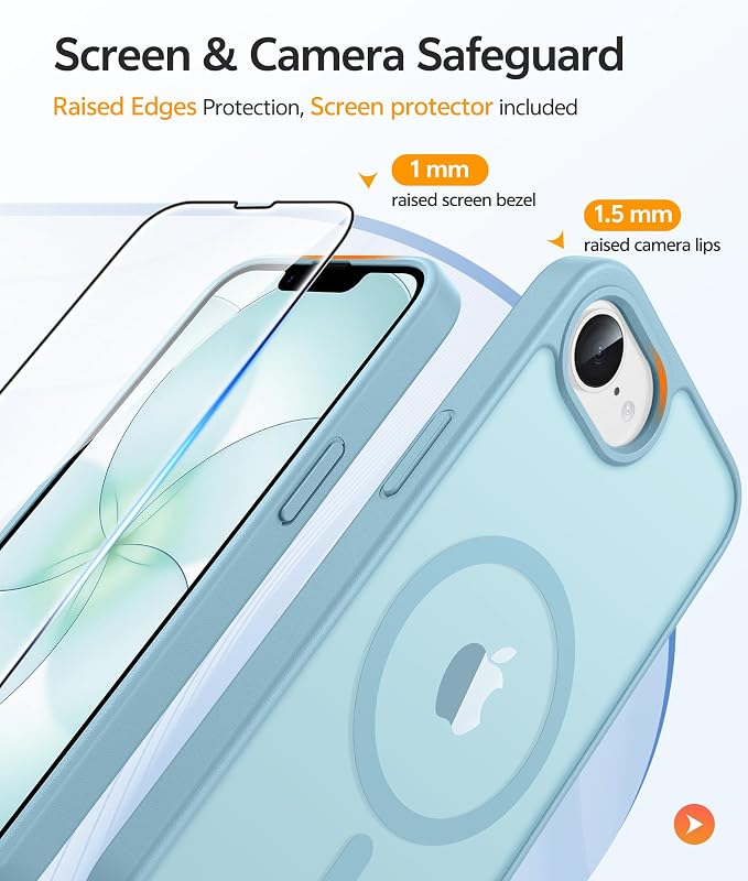 FNTCASE for iPhone 17e/ iPhone 16e Case, Fit for Magsafe, Screen Protector | Translucent Matte Magnetic Back, 14FT Military Grade Drop Protection, Shockproof Protective Phone Cover, Teal - Image 4
