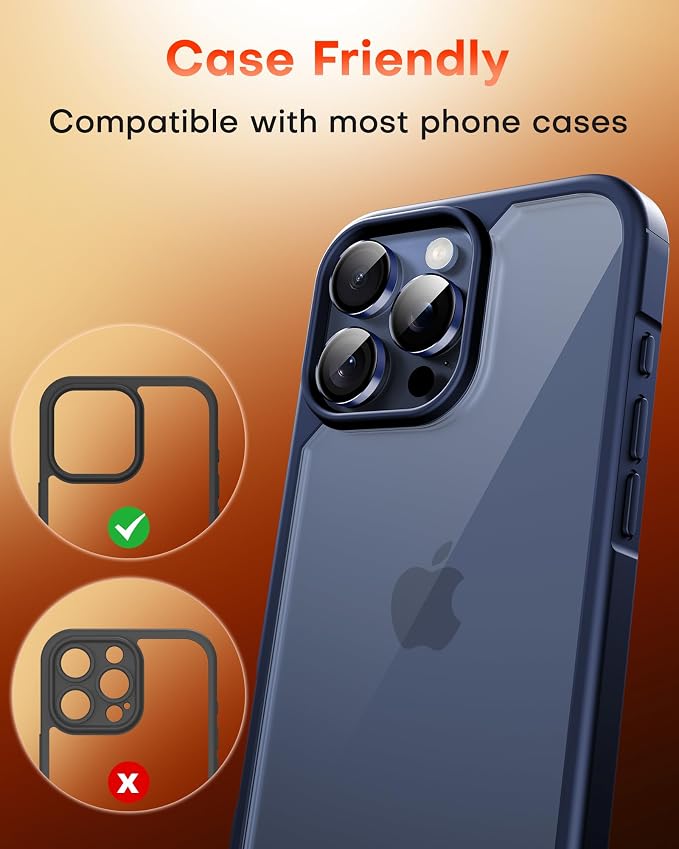 TOCOL for iPhone 15 Pro Max Camera Lens Protector/iPhone 15 Pro Camera Lens Protector Tempered Glass HD Individual Scratch Resistant Cover Accessories Case Friendly 2 Pack（Dark Blue） - Image 7