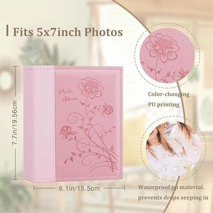Artmag Photo Album 5x7 Clear Pages Pockets Leather Cover Slip Slide in Photo Album Book Holds 100 Vertical 5x7 Photos Picture Book for Wedding Family (Pink) - Image 2