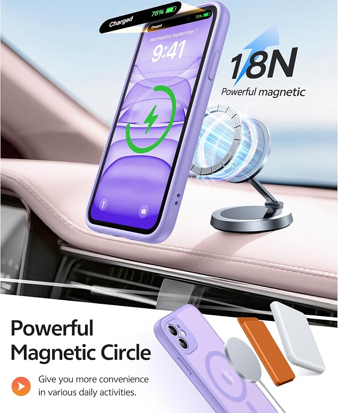FNTCASE for iPhone 11 Phone Case, Fit for Magsafe, Full Camera Protection | Translucent Matte Back, Strong Magnetic Charging,14FT Military Grade Drop-proof, Anti Slip, Light Purple - Image 3