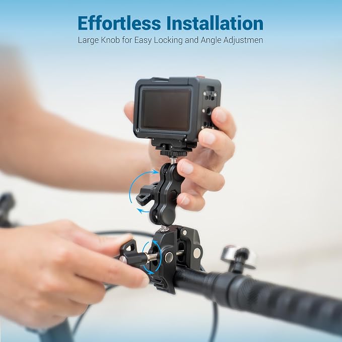 Super Clamp Camera Mount Kit with 360° Dual Ballhead Magic Arm,1/4" and 3/8" Threaded Holes,Action Camera Phone Holder Adapter for Dji Osmo Pocket 4 Monitor LED Light Microphone Desk Tripod Motorcycle - Image 7