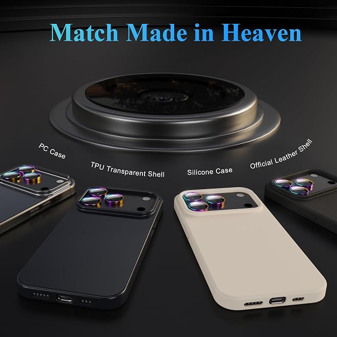 YWXTW Camera Lens Protector for iPhone 17 Pro/iPhone 17 Pro Max, [1 Step Installation Tray] Tempered Glass Screen Protector Metal Individual Camera Cover Accessories Case Friendly (Colorful-2Pack) - Image 6
