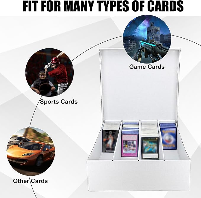 4 Row Trading Card Storage Box, 5 Pack 3200 Count Supporters&Divider white | Sturdy & Durable White Cardboard Storage Box for Basketball/MTG/TCG/Sports/Game Cards Organizer and Collection - Image 6