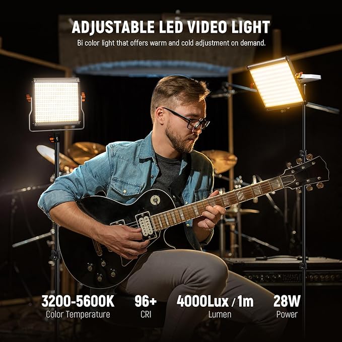 Neewer 2 Packs Dimmable Bi Color 480 LED Video Light Kit, 3200~5600K CRI 96+ LED Panel with U Bracket, 75 inches Tripod Light Stand for YouTube Recording Studio Photography Streaming Key Lighting - Image 2