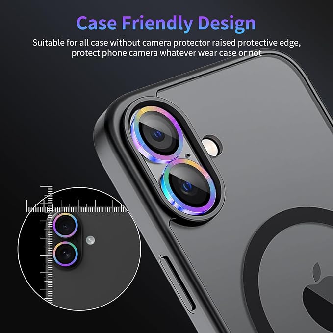 Camera Lens Protector for iPhone 16 / iPhone 16 Plus,1 Pack | Tempered Metal Glass Camera Cover, HD Clear Anti-Scratch Lens Screen Protector Film,Case Friendly,Colorful Titanium - Image 7
