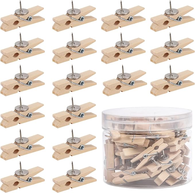 50Pcs Wooden Clips Push Pins Tacks for Cork Board Artwork for Crafts Arts Projects Photo Supplies(Wood Color) by acDesign