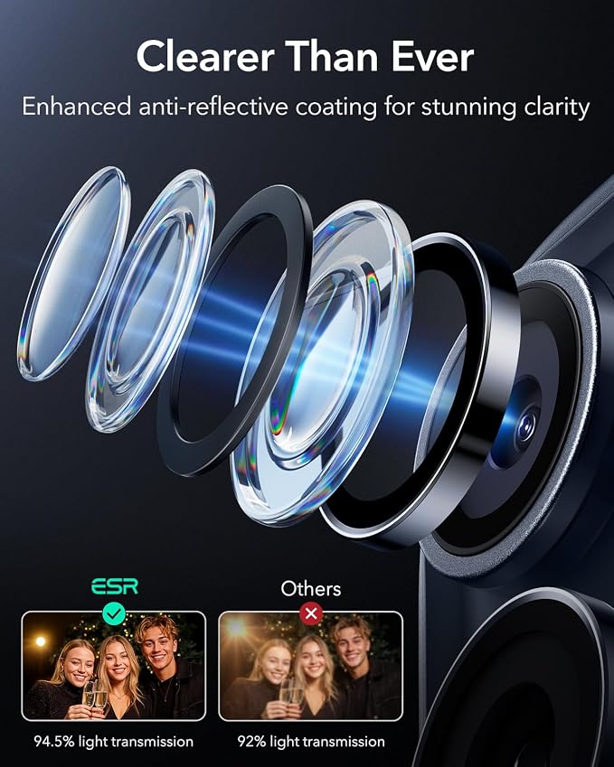 ESR for iPhone 17 Pro Max/17 Pro Camera Lens Protector, 1 Pack, Blue | Individual Camera Cover, 9H Tempered Glass, Original Camera Clarity, for iPhone 17/16/15/14 Pro Max/Pro - Image 5