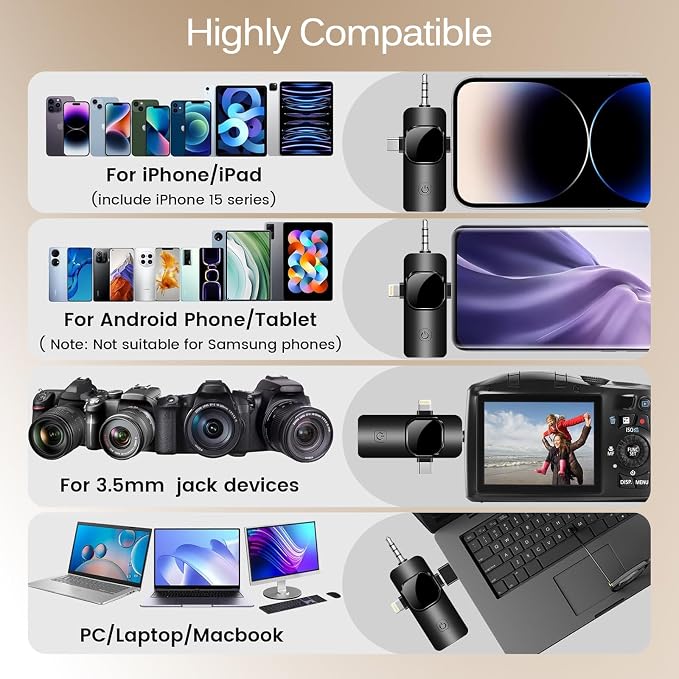 Professional Wireless Lavalier Lapel Microphone for iPhone, iPad, Mini Video Recording Mic for Interview Video Podcast Vlog YouTube & Livestream, Noise Reduction, Plug & Play (3-IN-1 All Devices) - Image 7