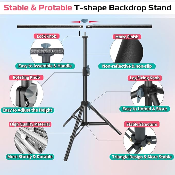 Product Photography Photo Backdrops Stand Kit, Photo Background, 26.8x50in White Black Backdrop Background with 26x29in Small T-Shape Backdrop Stand Tabletop Photo Shoot for Jewelry Cosmetics - Image 6