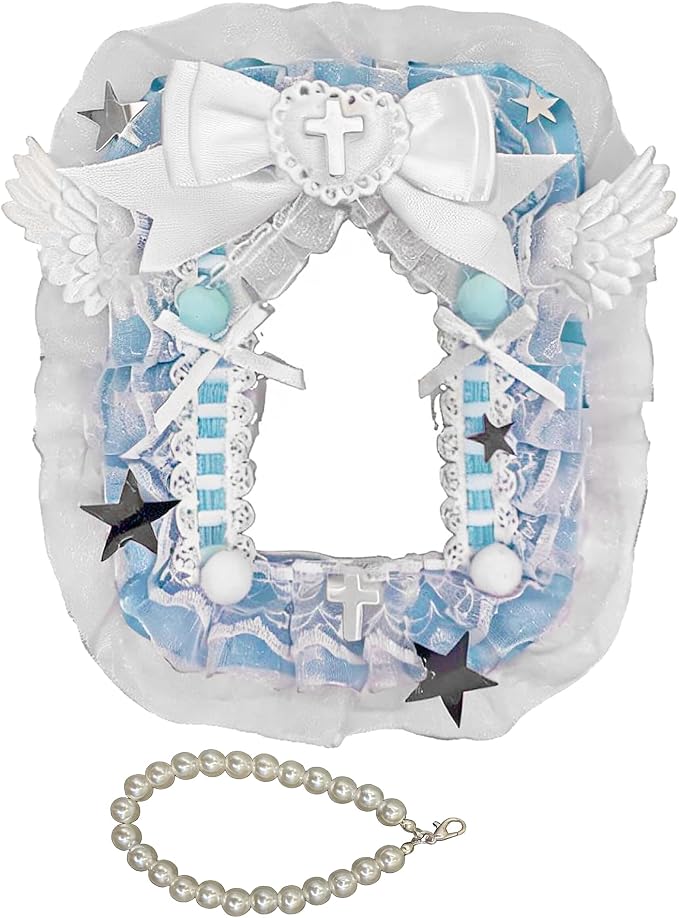Lace Photocard Holder with Wing Bows, Cute ID Badge Holder for Idol Card | Photocard Holder With Chain for Ita Bag Accessories, Photo Protector, Display Daily Carry by Unknown