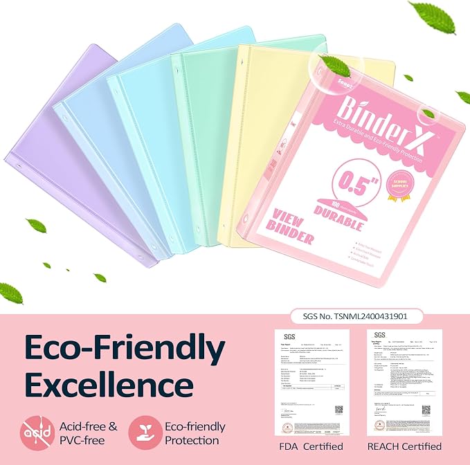 BinderX Extra Durable 3 Ring Binder, Round Rings 0.5 Inch Binder | Fits 100 Sheets of 8.5x11 Paper, Customizable View Cover with Inside Pockets, Cute 0.5" Binders, 1/2 Inch 1 Pack, Pink - Image 2
