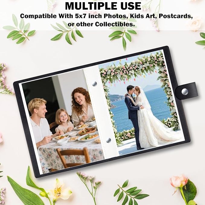 2 Pack Small Photo Albums 5x7 Pictures, 104 Photos Total, Black | Leather Cover, Buckle Design, Acid-Free Pages, Top-Loading Pockets, Compact Carry, Photos Postcards & Artwork - Image 2