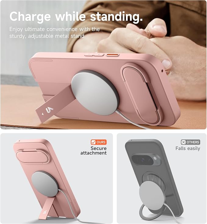 SURITCH for Google Pixel 10/10 Pro Phone Case, Compatible with MagSafe, Protective Cover with Camera Cover & Adjustable Metal Kickstand for Pixel 10/10 Pro 2025 -Pink - Image 6