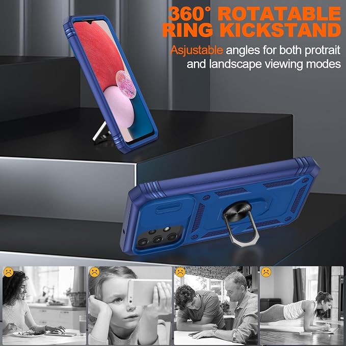 Fit for Samsung Galaxy A25 5G Phone Case with 2PCS Screen Protector, Build in 360° Rotating Ring Kickstand, Military Grade Protective Case for Samsung A25 Case Phone, Blue - Image 8