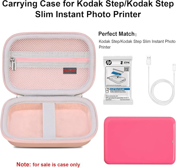 Elonbo Carrying Case for Kodak Step Instant Smartphone Photo Printer, Portable Mini Color Wireless Mobile Print Digital Camera Hard Travel Bag, Picture Printer Storage Holder, Rose Gold+ - Image 2