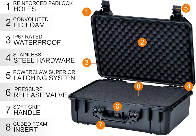 MEIJIA All Weather IP67 Waterproof Hard Camera Case,Hard Protective Case,Hard Case with Customizable Foam,Fit Use of Drones,Camera,Equipments,Pistols(Black,18.5 x14.06x6.93inches) - Image 4