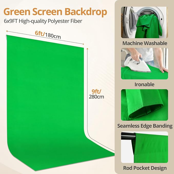 10x7ft Photo Backdrop Stand Kit with 6x9ft Green Backdrop Screen | Portable Photography Frame, Adjustable Support kit with 6 Clamps, Carry Bag for Photo, Video Recording, Streaming, Decoration - Image 2