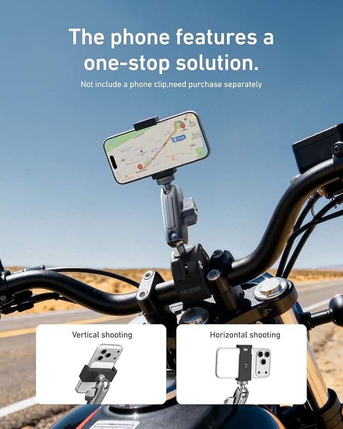TELESIN Super Clamp Camera Mount with 360° Dual Ball Head, Bike/Bicycle/Motorcycle Handlebar Mount for GoPro Mission 1 PRO/DJI Osmo Pocket 4 3/ DJI Action 6 5 4/ Insta360 Luna Ultra/Xtra Muse Camera - Image 8