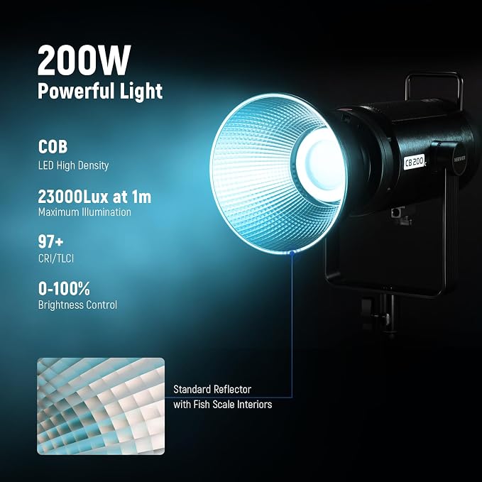 NEEWER CB200C 200W RGBWW COB LED Video Light, APP/2.4G 360° Color 2500K-7500K (Duv±0.0003) 23000lux/m Bowens Metal Shell Silent Continuous Output Lighting TLCI/CRI97+ for Photography Video Recording - Image 3